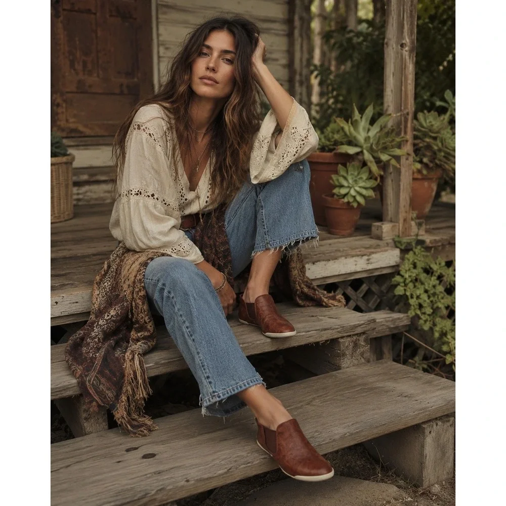 Frye Melanie Slip On Sneakers Cognac Brown Distressed Leather Loafers Shoes